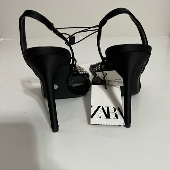 Zara Black HIGH-HEEL SANDALS WITH EMBELLISHED BOW Size 7.5 - Picture 13 of 16